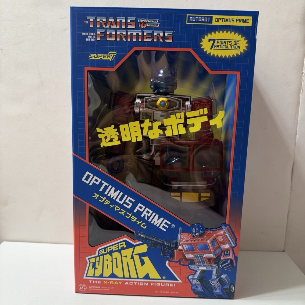SUPER7 TRANSFORMERS Super Cyborg OPTIMUS PRIME X-RAY EDITION Clear Red/Blue